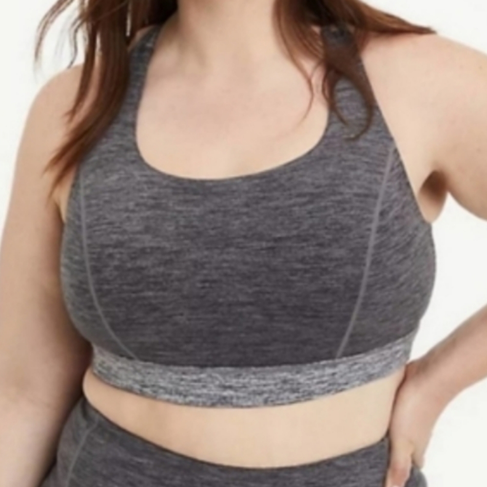 Torrid Happy Camper Gray Space Dye Strappy Sports Bra Women's Plus Size 4X Nwt